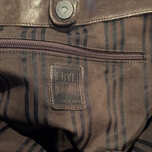 Frye Dark Brown Leather Bag with Striped Interior